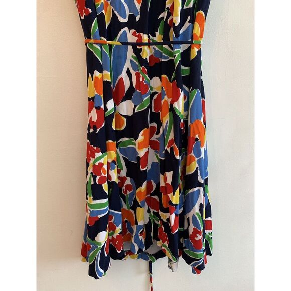 Lauren Ralph Lauren Women Faux Wrap Dress Size M Floral Print Mid Length Rainbow - Picture 6 of 11